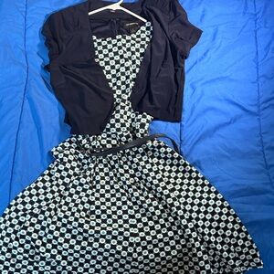 Liz Claiborne Navy and Teal Patterned Dress
